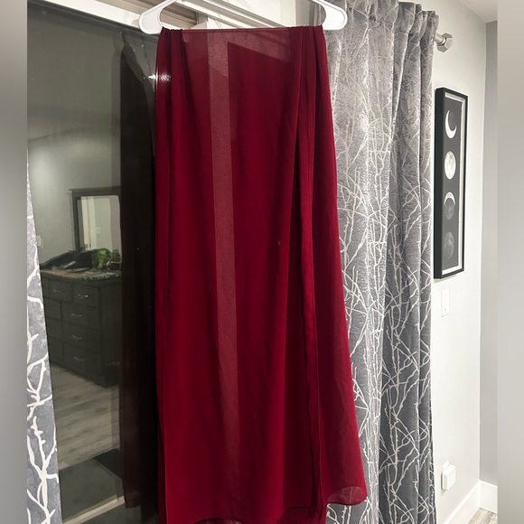 Custom Long Sleeve Satin Ball Gown Burgundy Dress with Matching Scarf - Picture 3 of 3